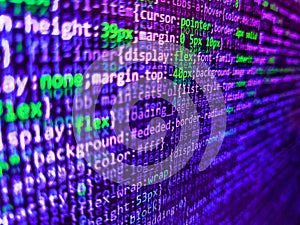 Script procedure creating. Programming code abstract screen of software developer. Programmer developer screen. Mobile app