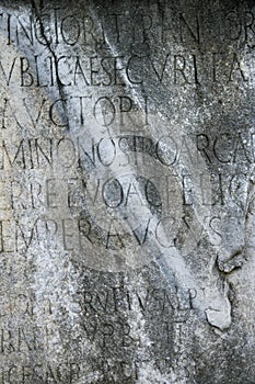 Script in stone at Roman Forum, Italy.