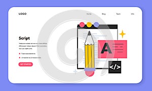 Script web banner or landing page. Software development and web programming.