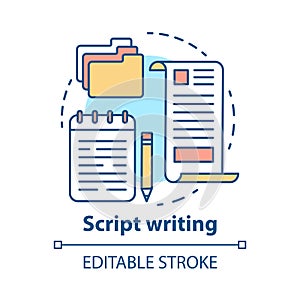 Script writing concept icon. Screenwriting, scriptwriting. Copywriting idea thin line illustration. Content creating