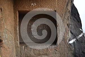 A scripture made in the rock  at Buddha Times in india