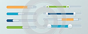Scroll bars set , brightness sliders, turn on and off toggle switch buttons for website