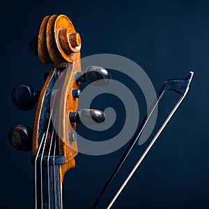 Scroll cello and fiddlestick photo