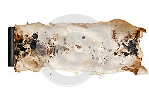 A scroll covered in deep ink stains.