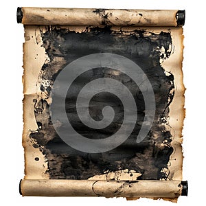 A scroll covered in deep ink stains.