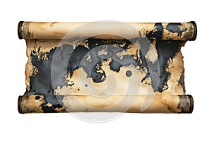 A scroll covered in deep ink stains.