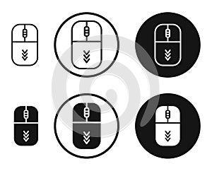 Scroll down computer mouse vector icon set in black and white outlines