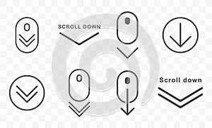 Scroll down icon shape. Scrolling mouse symbol for web or app design. Isolated on white background. Trend line design sign. Vector
