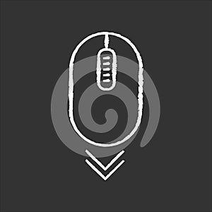 Scroll down mouse chalk white icon on black background. Internet page browsing and scrolling. Website pointer. PC mouse