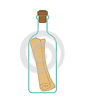Scroll Message in bottle isolated. Letter in flask. Vector illus