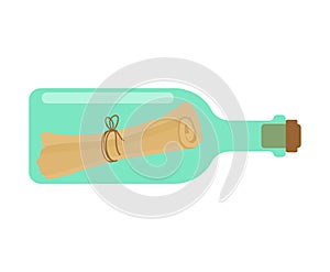 Scroll Message in bottle isolated. Letter in flask. Vector illus