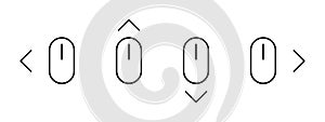 Scroll mouse direction icon set. Scrolling down, up, left and right arrow pointer symbol. Computer mouse vector illustration