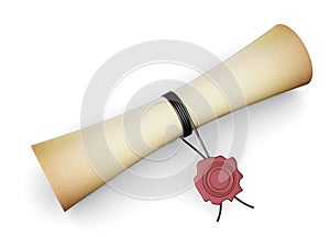 Scroll paper with a seal on a white background