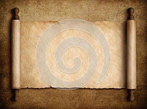 Scroll parchment over old paper background 3d illustration