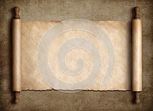 Ancient scroll parchment over old paper background photo