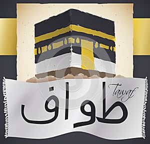 Tawaf around Kaaba and Ihram Cloth for Islamic Hajj, Vector Illustration photo