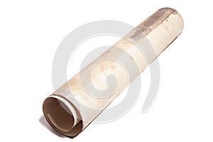 Scroll of vintage paper isolated on white.