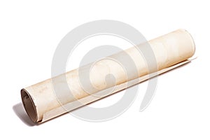 Scroll of vintage paper isolated on white.