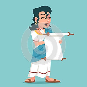 Scroll writing declaration woman roman female greek cartoon character icon design vector illustration