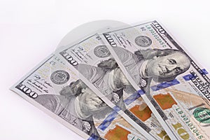 100 Stack of Dollar Bills isolated on white background