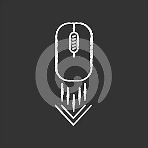 Scrolling down computer mouse chalk white icon on black background. Scrolldown gesture indicator. Website pointer. Web