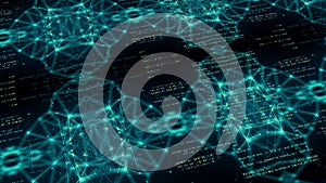 Scrolling programing code in digital space. cyber space technology background.