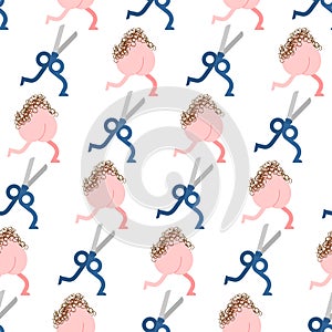 Scrotum and scissors pattern seamless. Castration background. balls run from scissors. vector texture