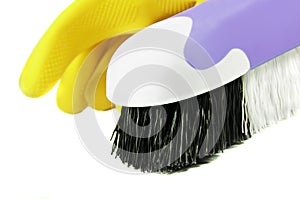 Scrub Brush and Rubber Gloves