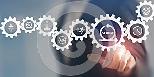 SCRUM, agile development methodology concept. Task sprint teamwork methodology.