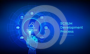 SCRUM. Agile development methodology process. Iterative sprint methodology. Programming and application design technology concept