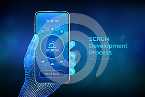 SCRUM. Agile development methodology process. Iterative sprint methodology. Programming and application design technology concept