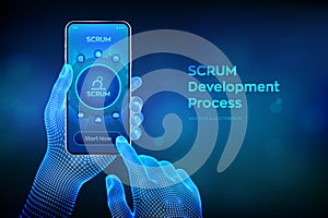SCRUM. Agile development methodology process. Iterative sprint methodology. Programming and application design technology concept
