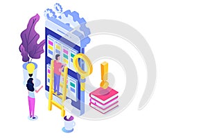 Scrum or canban task board isometric concept. Notes for agile software development.