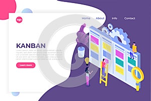 Scrum or canban task board isometric concept. Notes for agile software development.