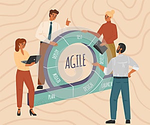 Scrum development process cycle diagram concept vector illustration. Agile and scrum sprints methodology. Business team