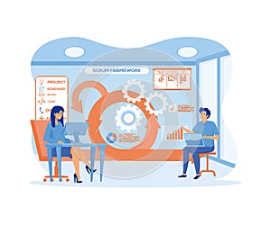 Scrum framework. Software development methodology. Labeled agile software development scheme concept.