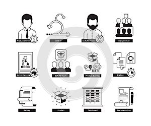 Scrum icon. Agility development methodology business processes iterative daily work master time management vector icon