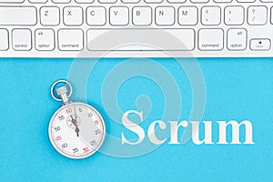 Scrum message with gray keyboard with a stopwatch