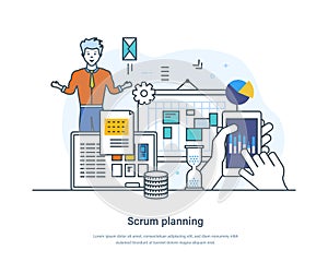 Scrum planning process agile development, task sprint teamwork methodology