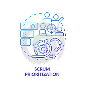 Scrum prioritization, teamwork blue gradient concept icon