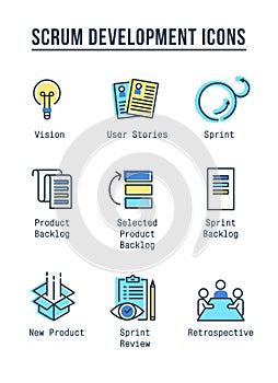 Scrum Process line icon set