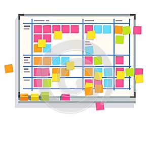 Scrum task board whiteboard full of tasks