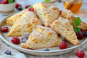 Scrumptious breakfast delight freshly baked scones with berries, an enticing treat to savor photo