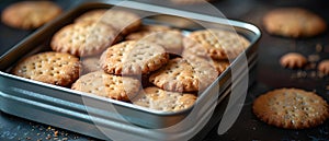 Scrumptious Butter Cookies in a Tin - Simple Elegance with a Crunch. Concept Butter Cookies, Tin photo