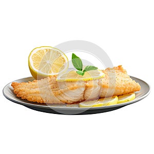 A scrumptious haddock fillet, deep-fried with a beer batter, delicates sea food, isolated on transparent background