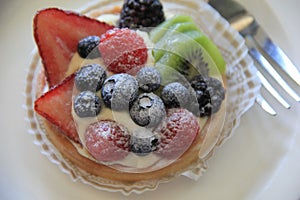 Scrumptious looking detail in fresh fruit tart