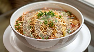 Scrumptious Spicy Ramen Noodle Soup Bowl photo