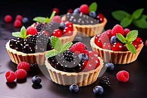 Scrumptious Tasty sweet tartlets berry natural. Generate Ai photo