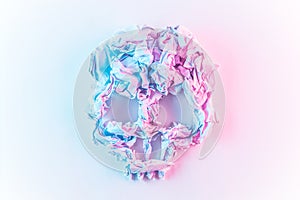 Scrunched paper in skull shape with colorful absract lighting