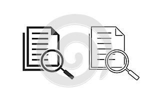 Scrutiny document plan line icon set in flat style. Review statement vector